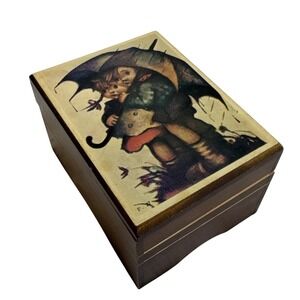 Vintage Reuge Style Wooden Music Box‎ • Children With Umbrella • Japan • Working